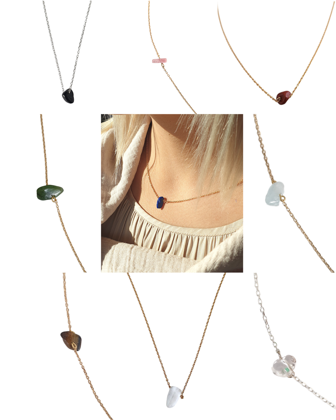 Collier Mi-long En Petits Cailloux Nacrés - Couleur Beige - Occasion