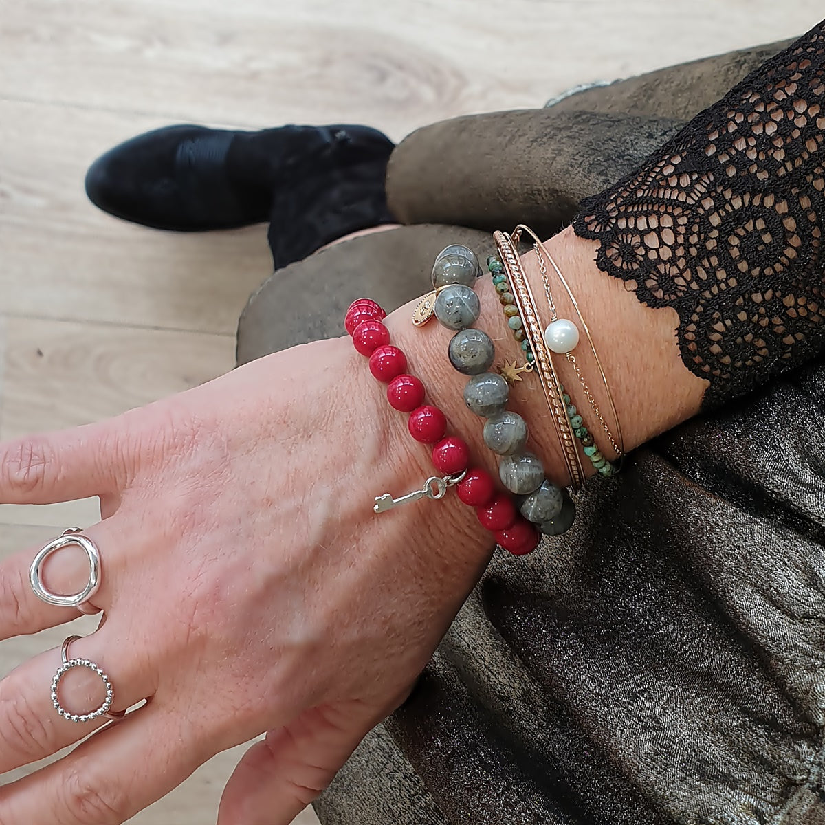 Bracelet perles rouges