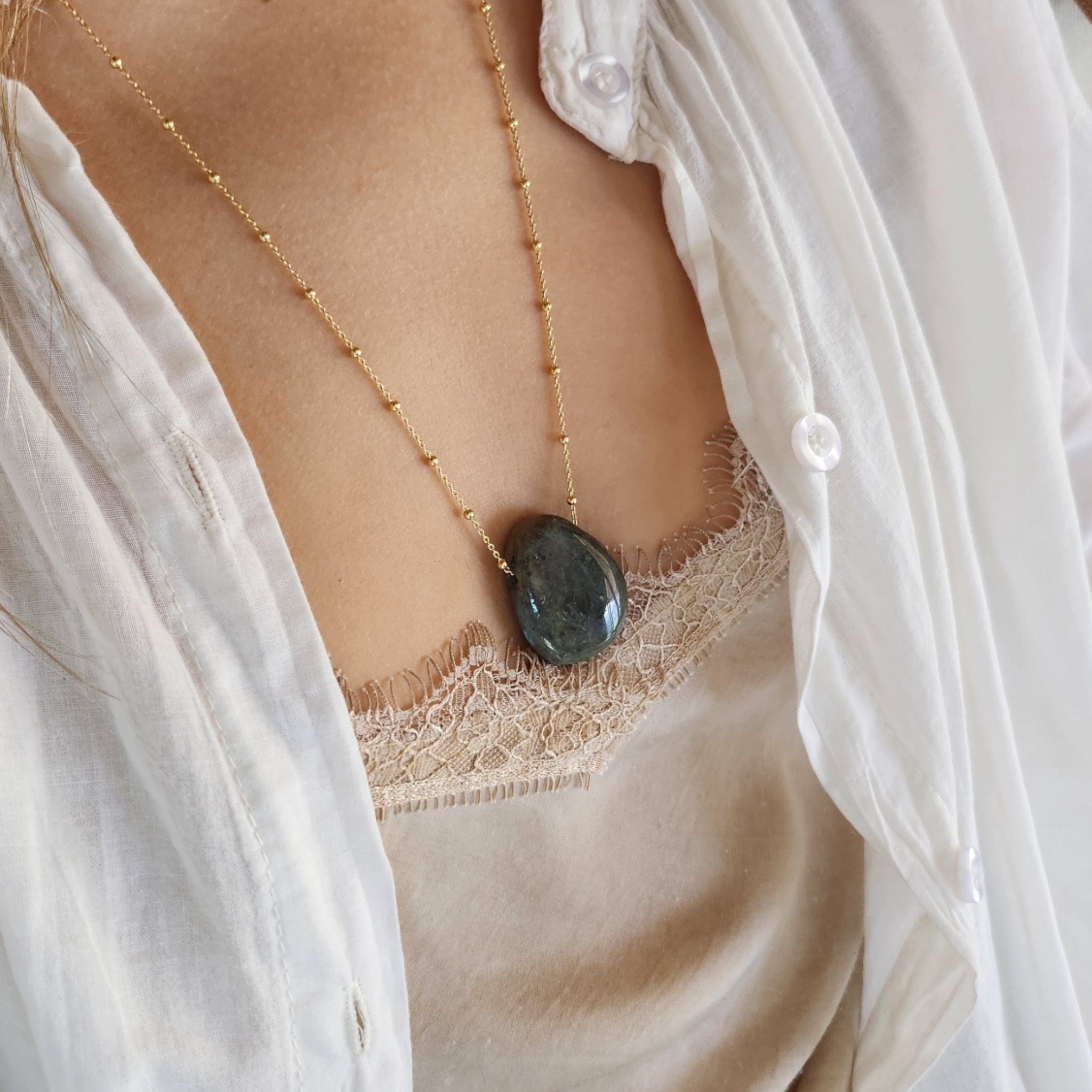 Collier Pierre percée Labradorite