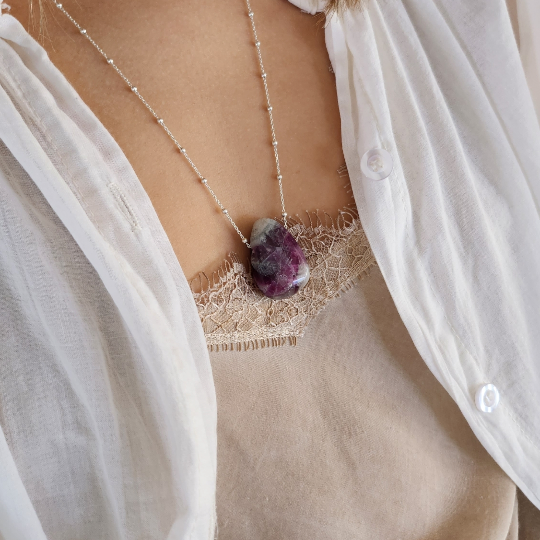 Collier Pierre percée Fluorite