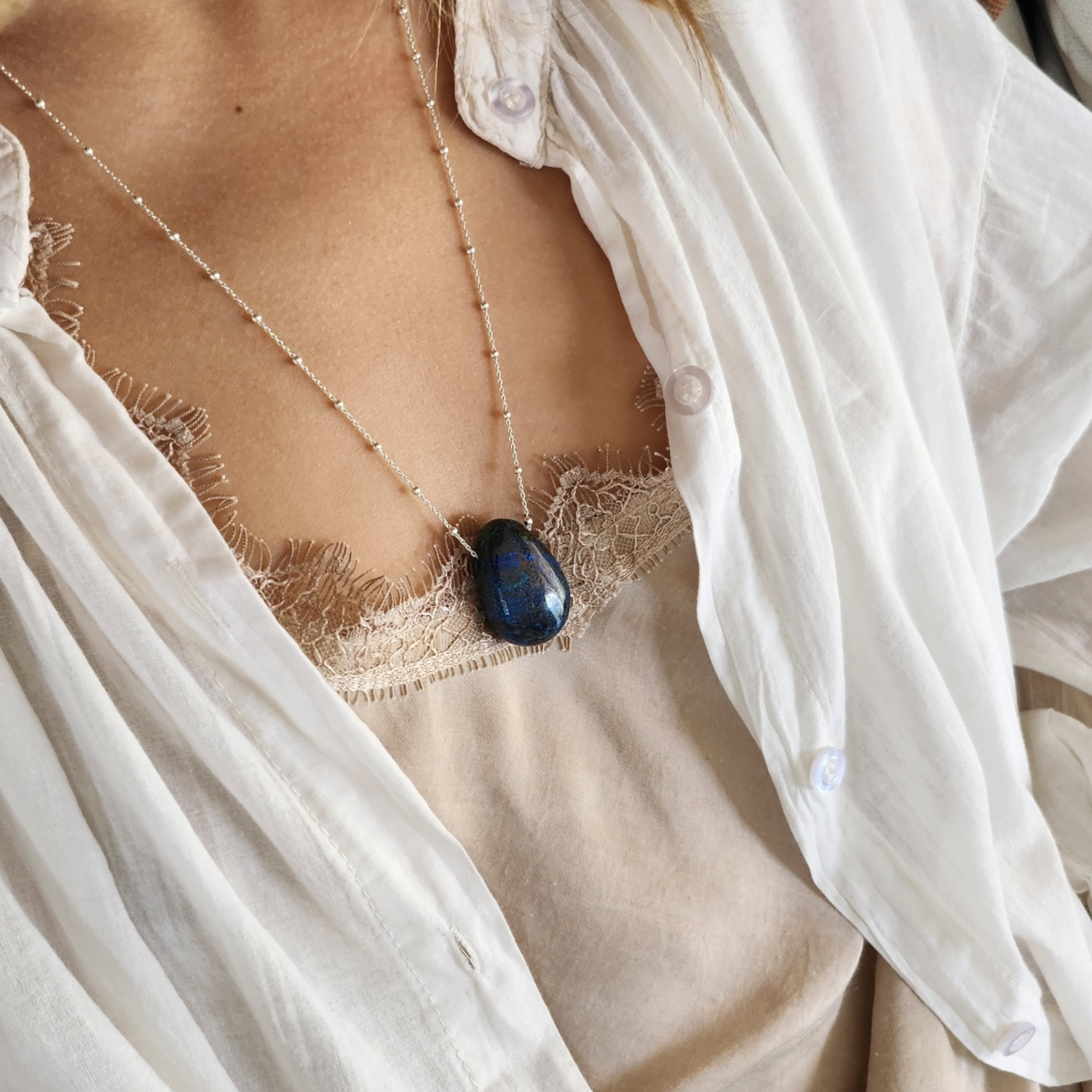 Collier Pierre percée Azurite