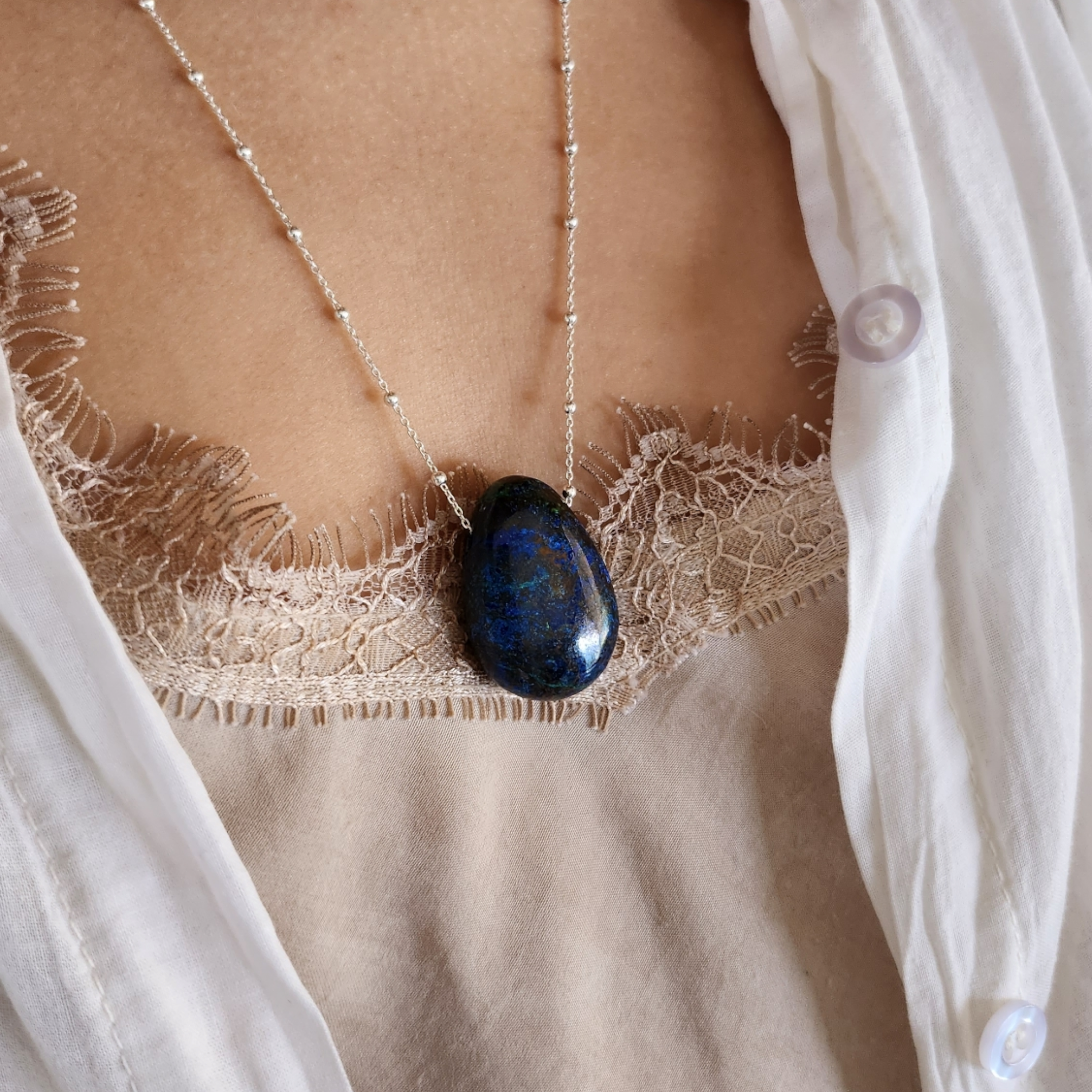 Collier Pierre percée Azurite