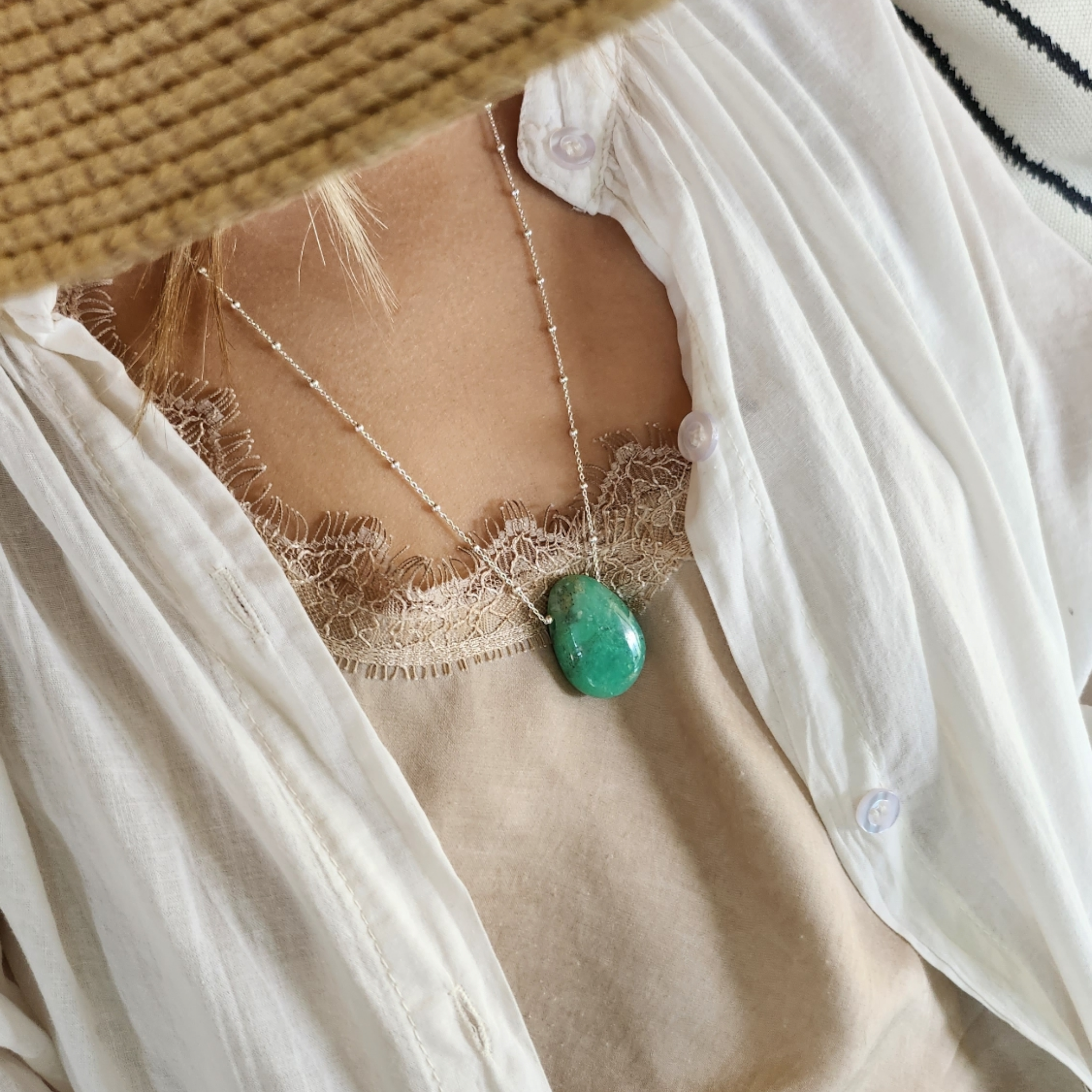 Collier Pierre percée Chrysoprase