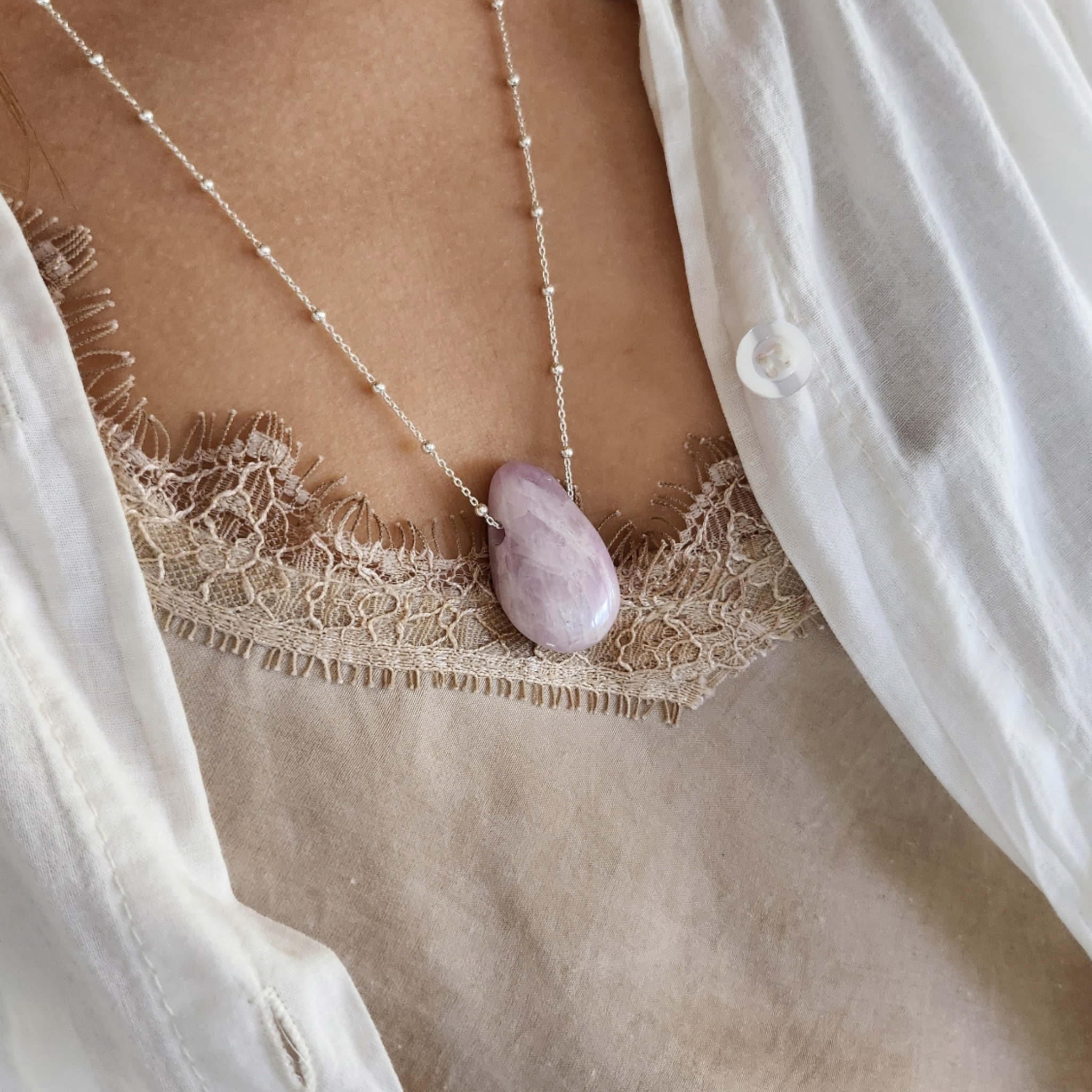 Collier Pierre percée Kunzite