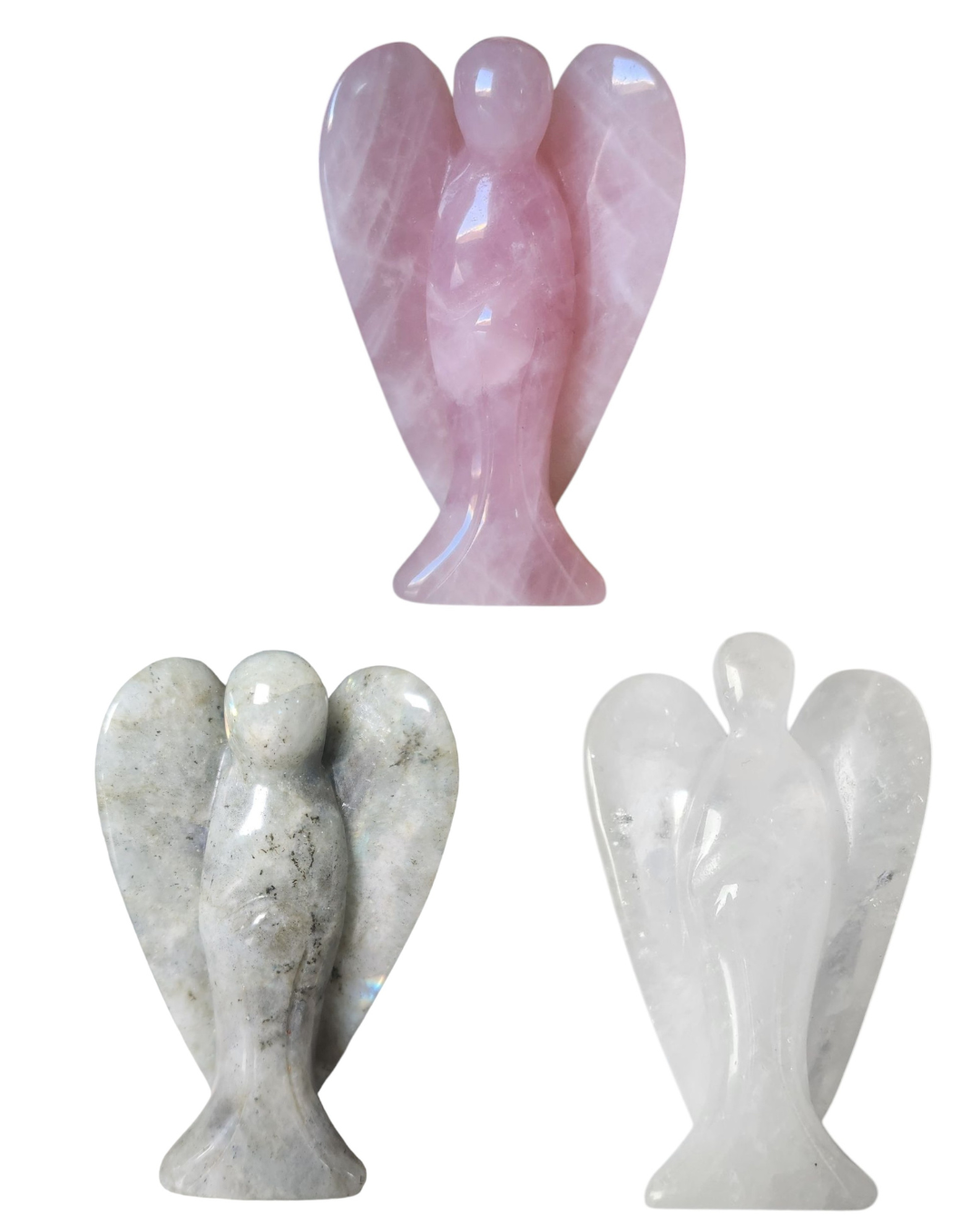 Lot De 2 Anges Gardiens En Pierre Naturelle - Quartz Et Jade