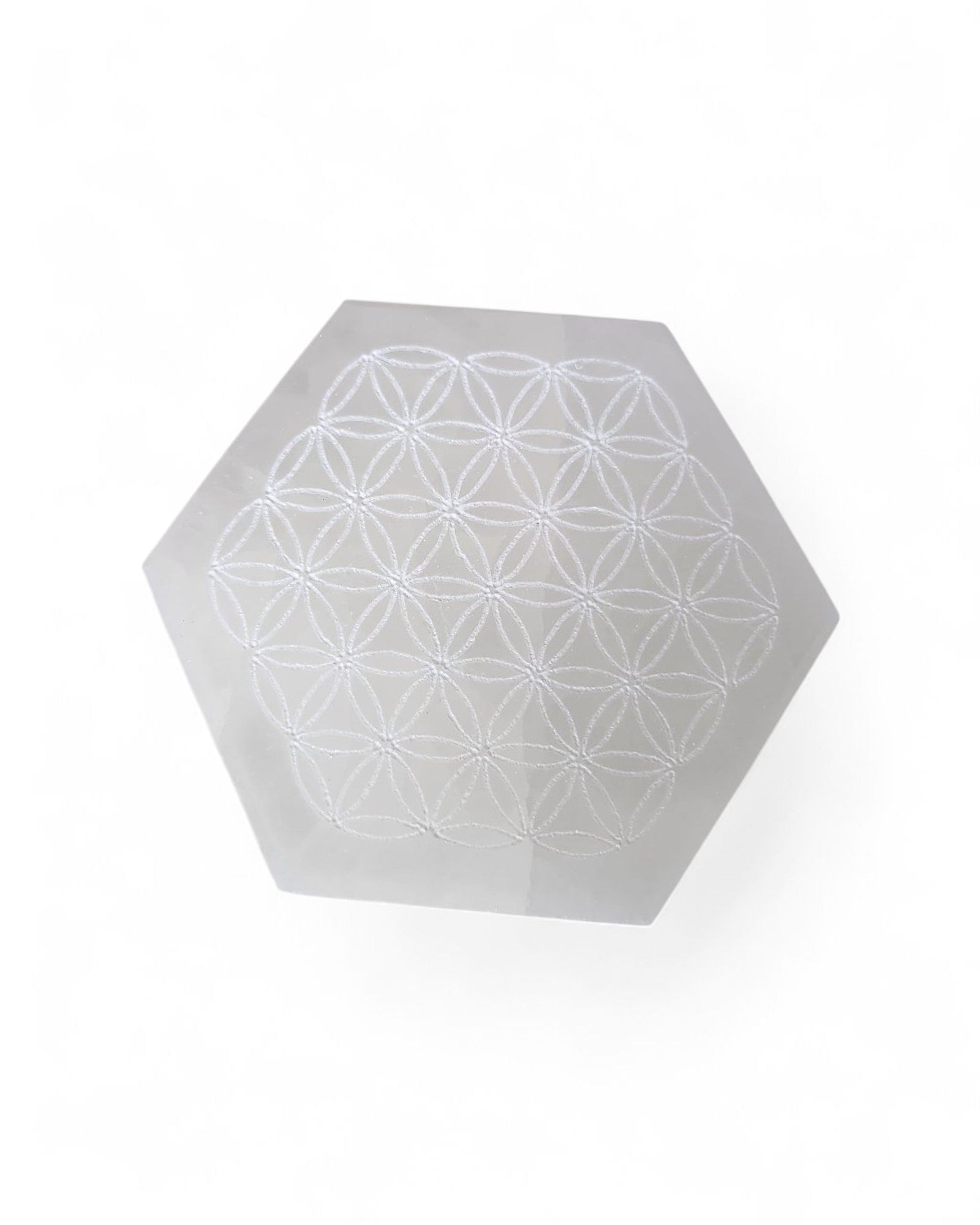 Plaque de Sélénite fleur de vie hexagonale