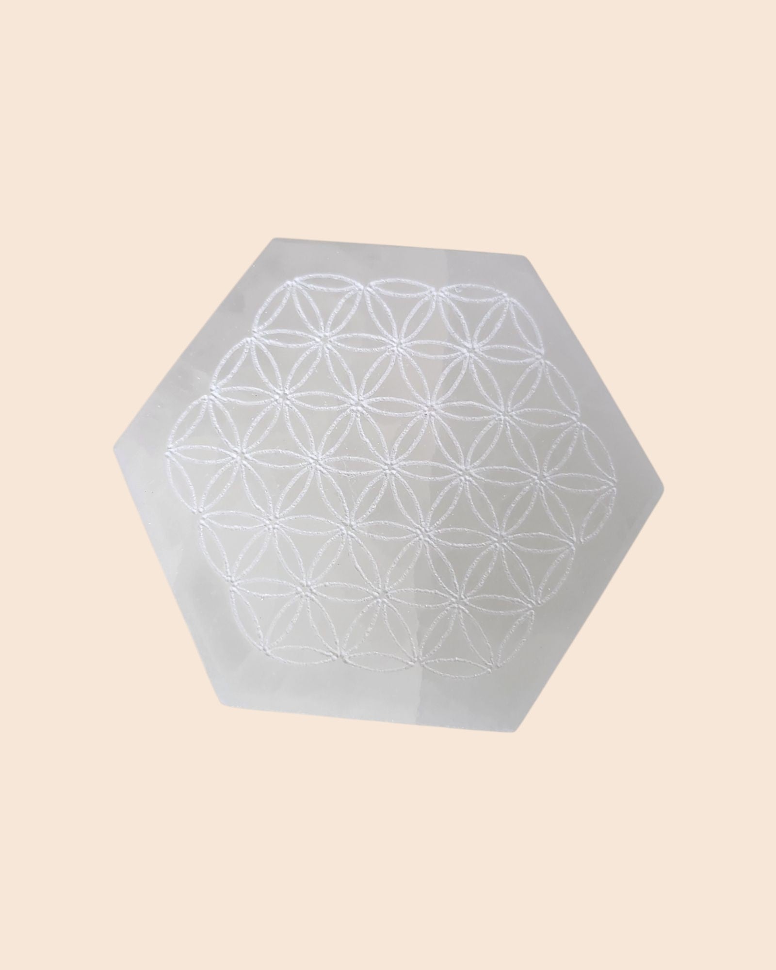 Plaque de Sélénite fleur de vie hexagonale