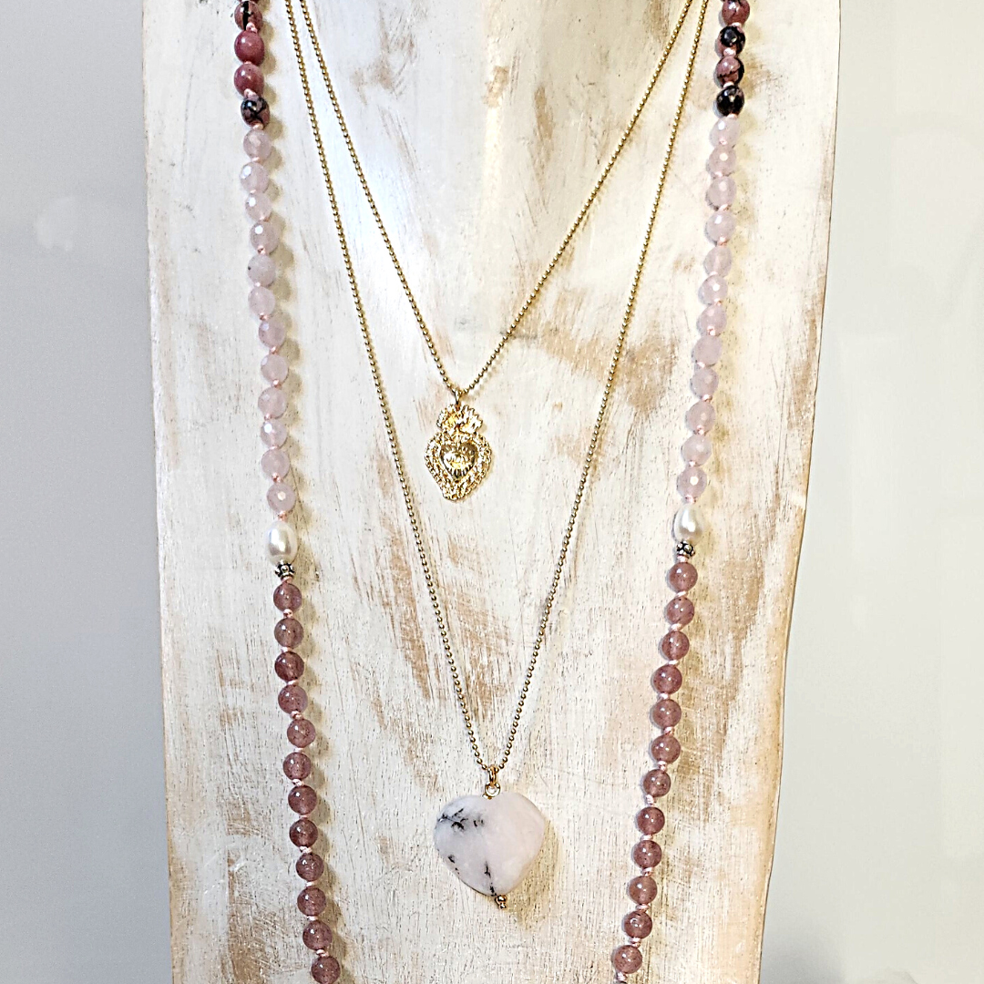 Collier Coeur en Opale Rose