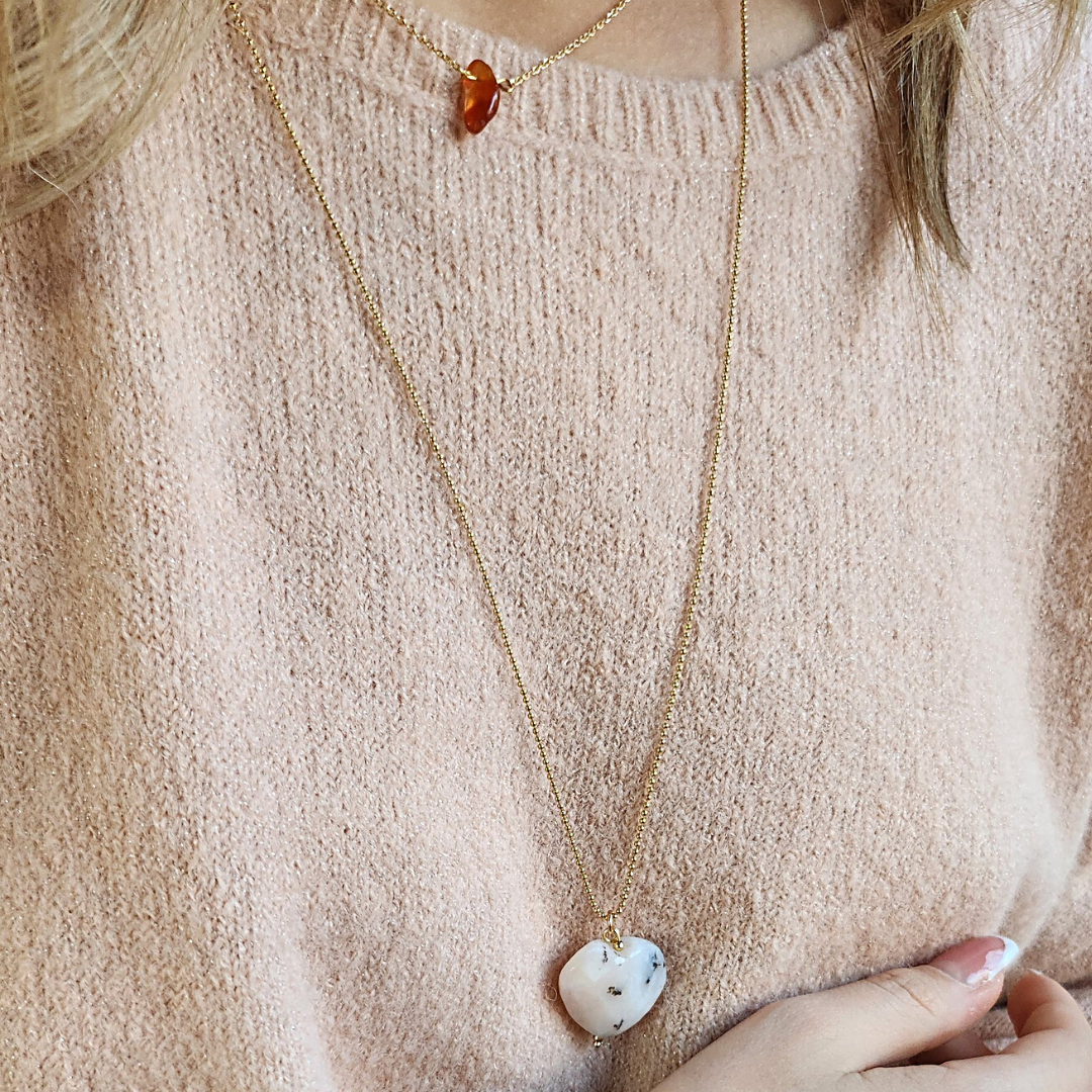 Collier Coeur en Opale Rose