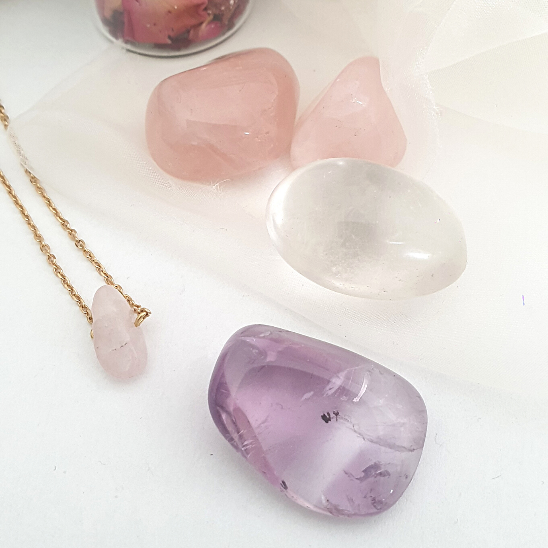 Collier Caillou Quartz rose