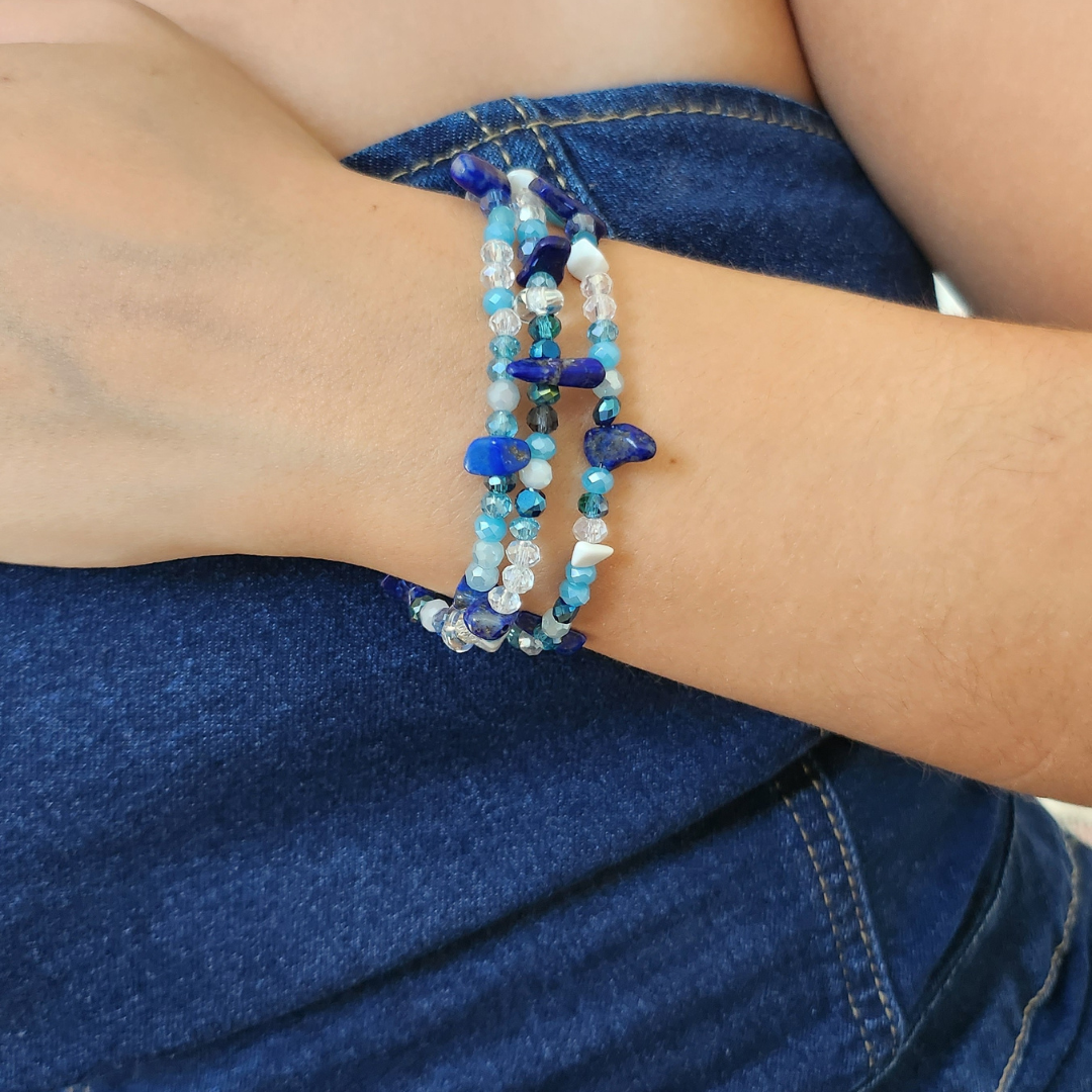 Bracelet 3 tours bleu