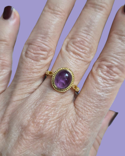 Bague Éclat Ovale dorée réglable en pierre naturelle (7 pierres différentes)