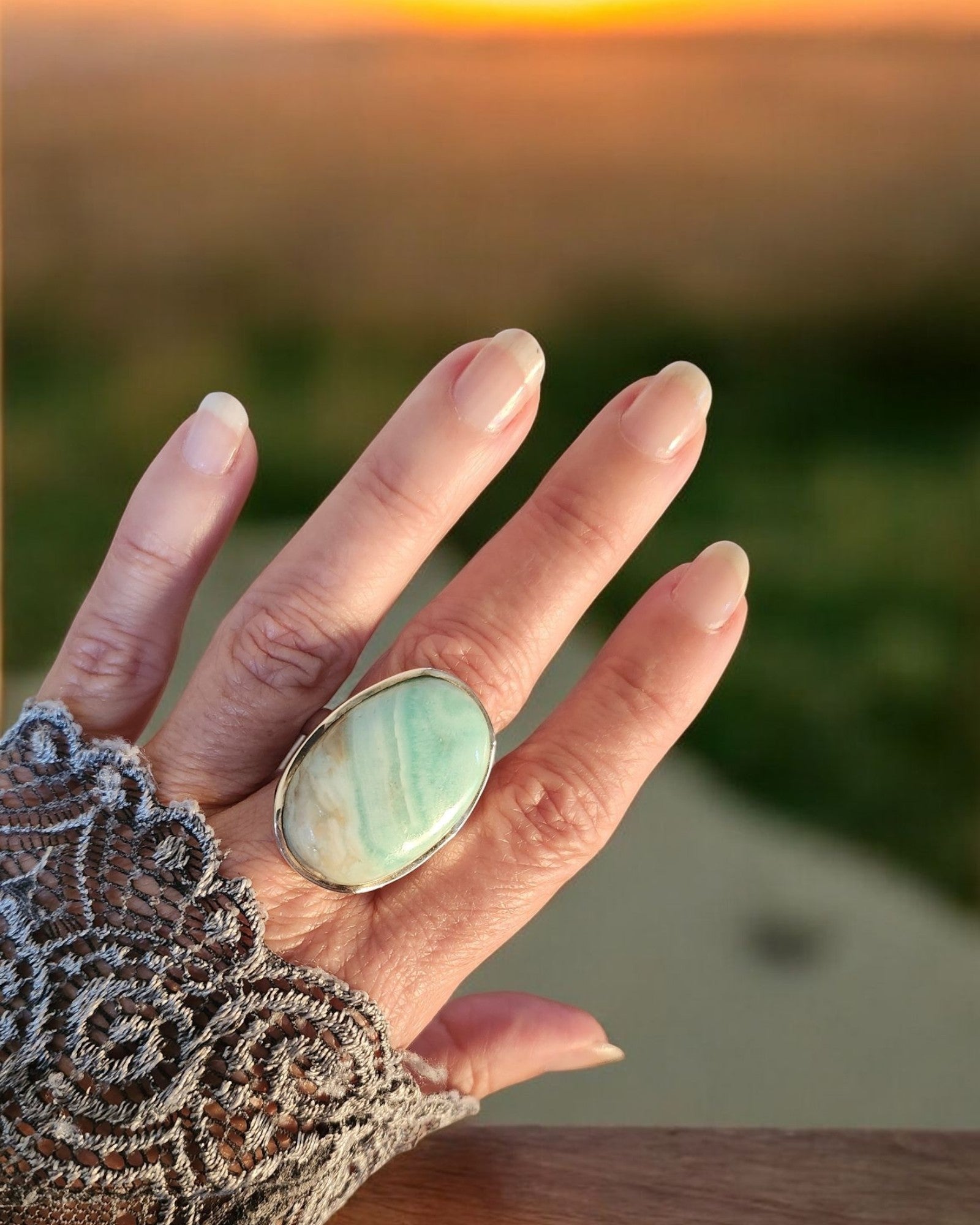 Bague Aragonite verte