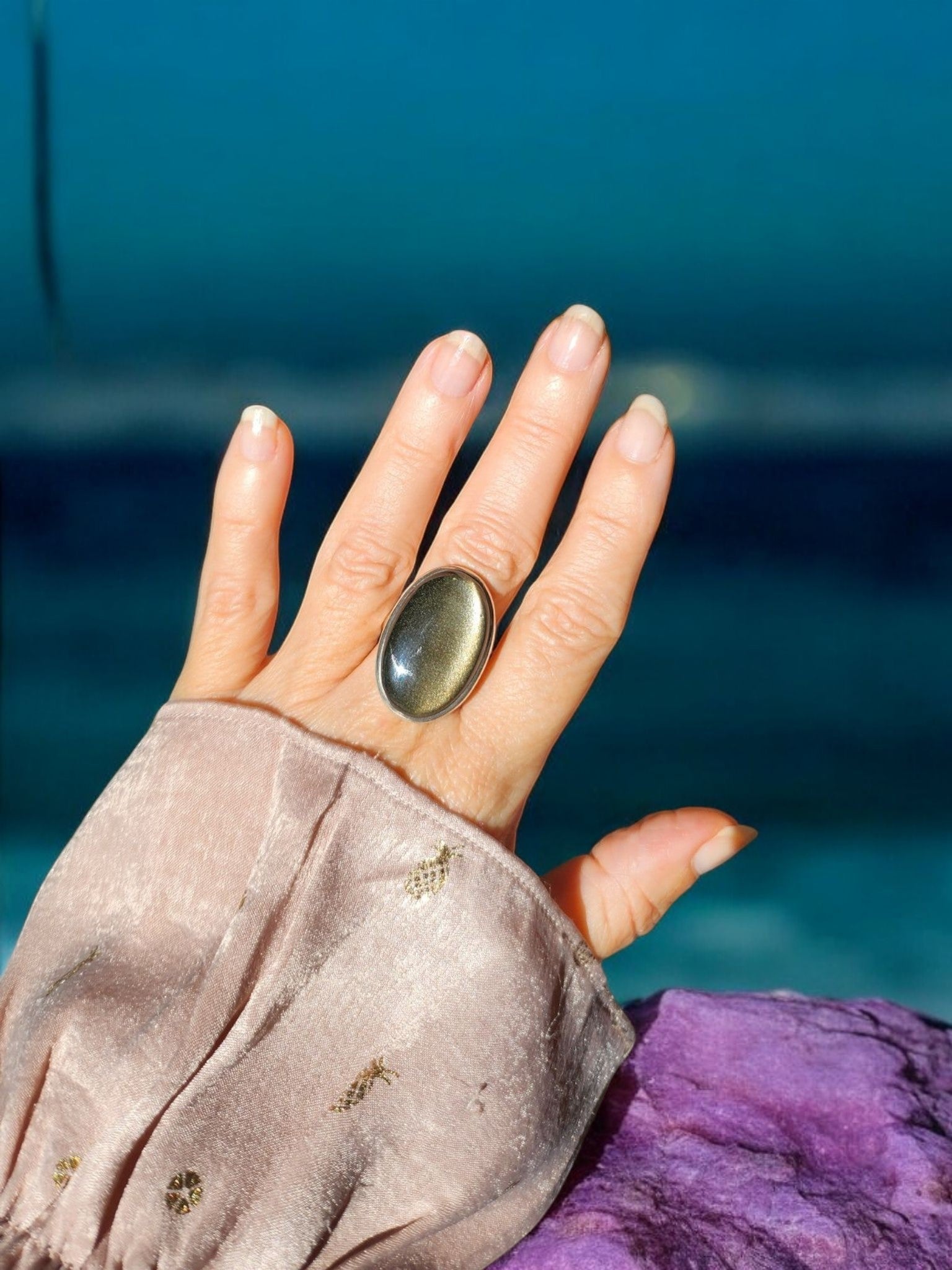 Bague Obsidienne dorée