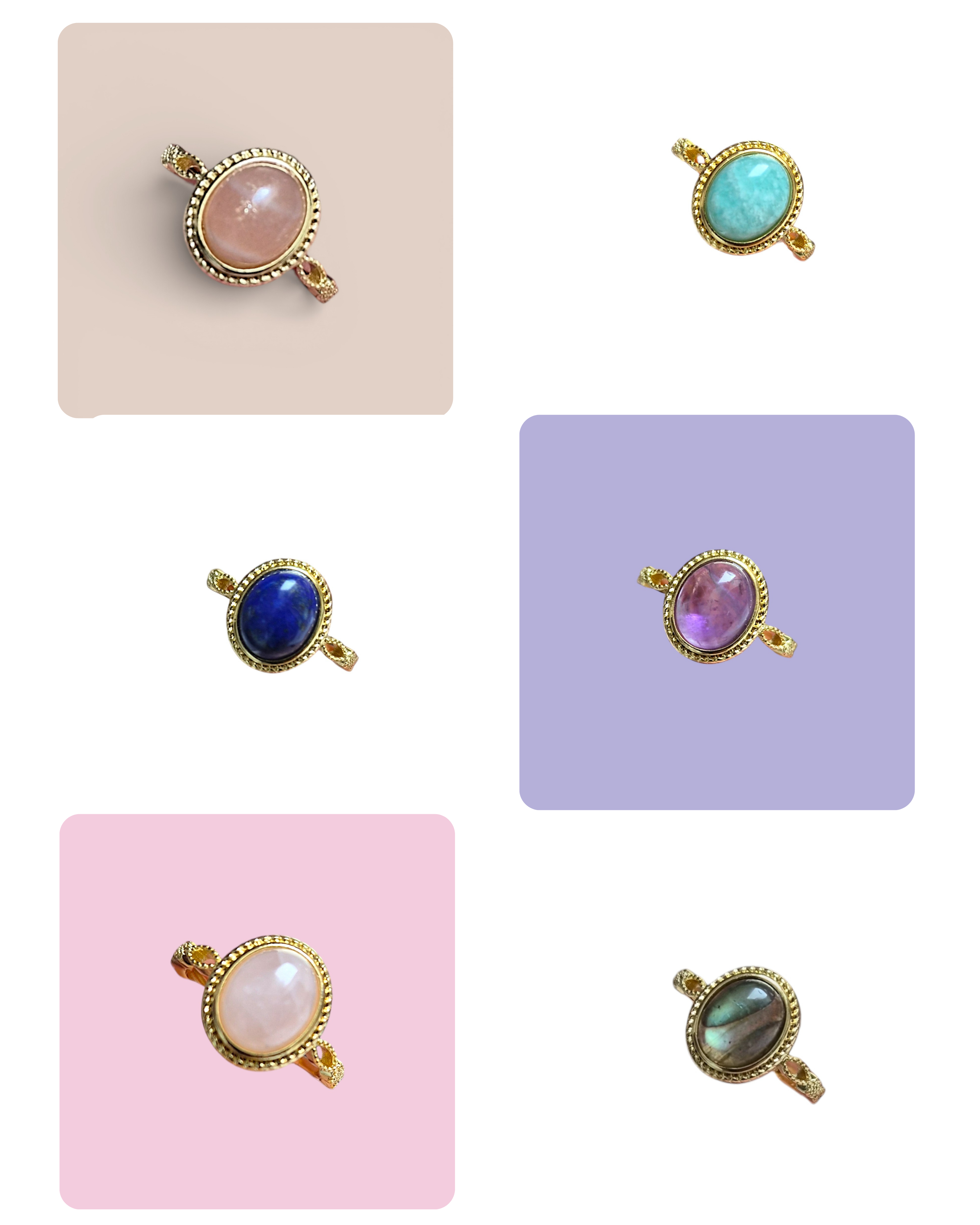 Bague Éclat Ovale dorée réglable en pierre naturelle (7 pierres différentes)