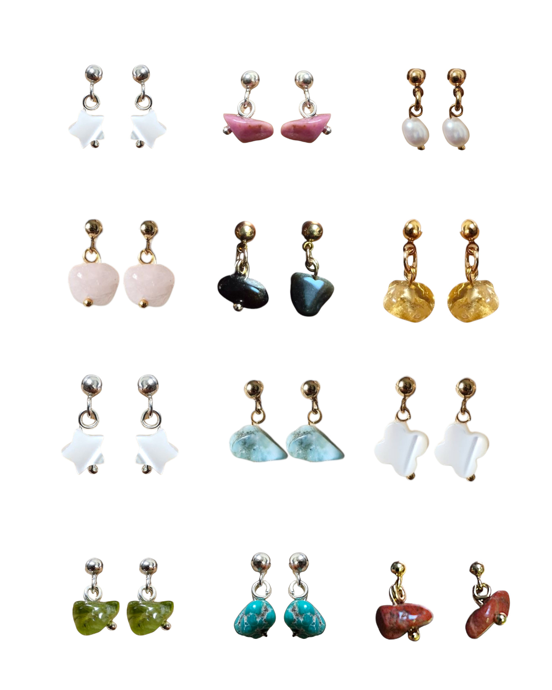 Boucles d'oreilles caillou 25 pierres différentes