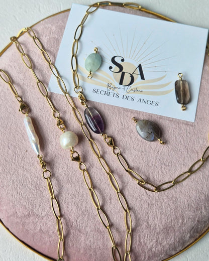 Collier chaîne Stella : Ton Bijou Modulable en 12 Pierres Naturelles différentes