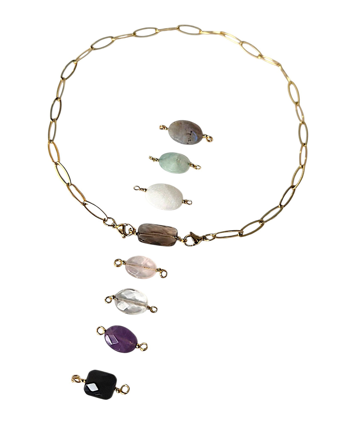 Collier chaîne Stella : Ton Bijou Modulable en 12 Pierres Naturelles différentes