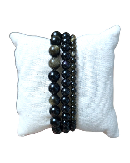 Bracelet Obsidienne dorée