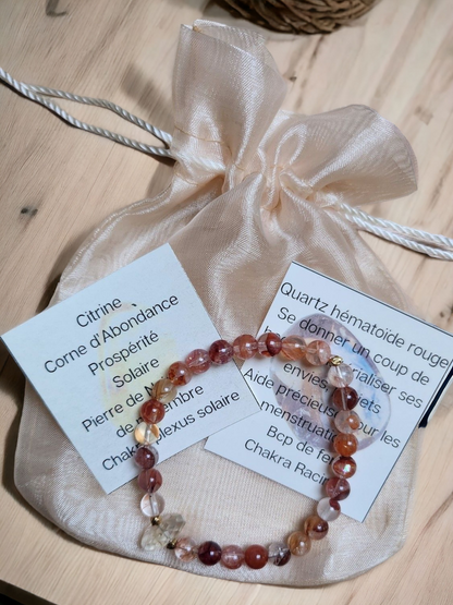 Bracelet Citrine & Quartz hématoïde rouge