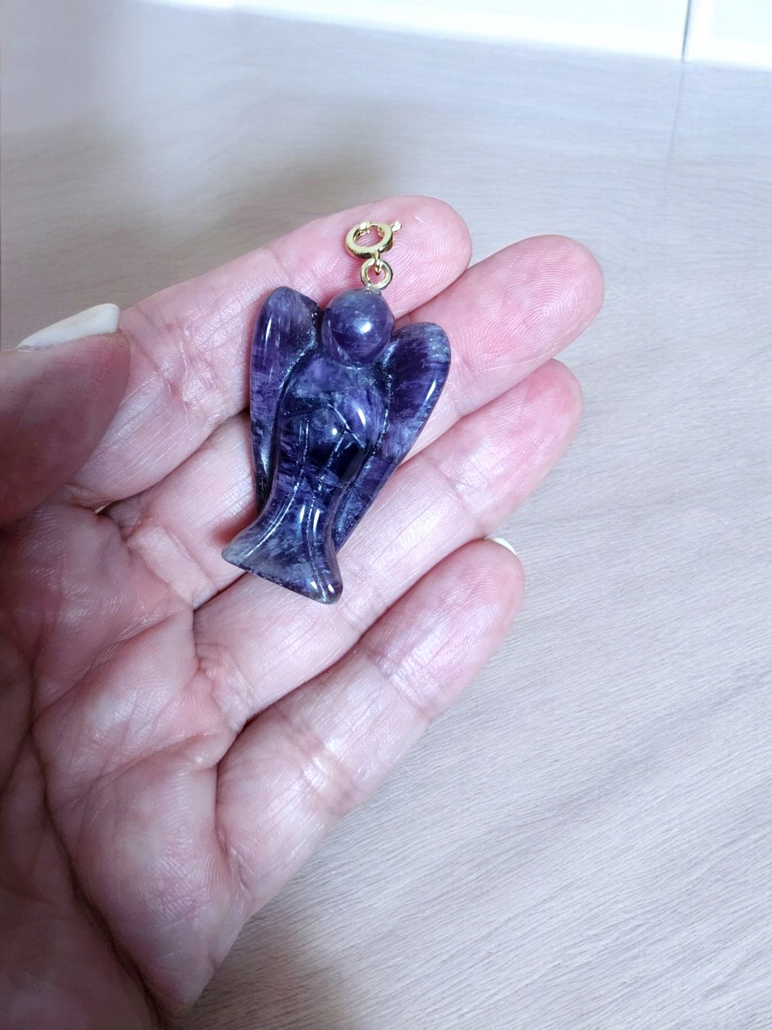 Pendentif Améthyste Forme Ange - Collier Pierre Chakra, Violet (Neuf Avec étiquettes)