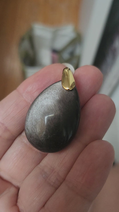 Pendentif Obsidienne dorée ou argent