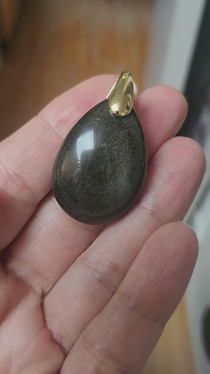Pendentif Obsidienne dorée ou argent