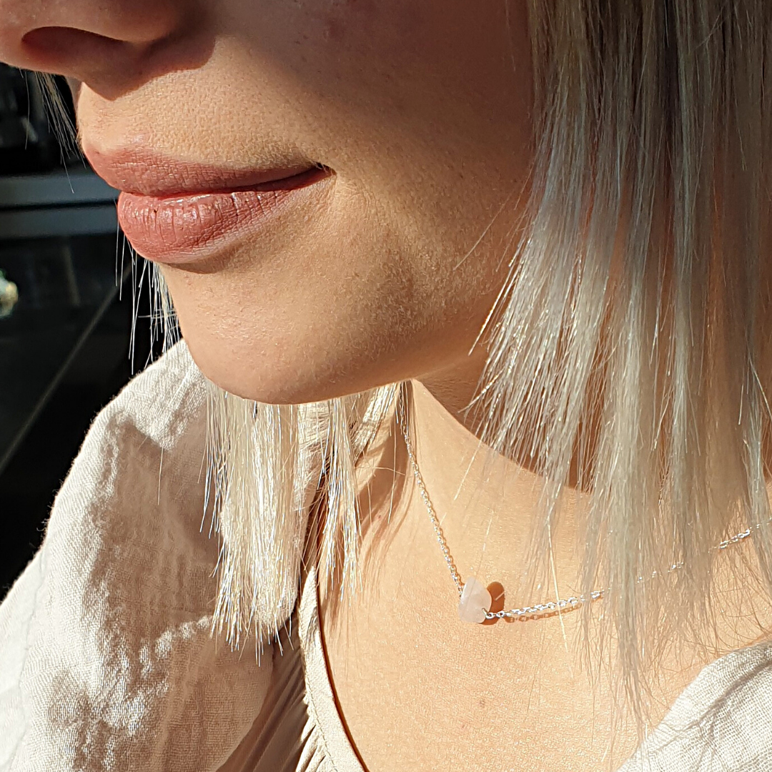 Collier Caillou Quartz rose argent