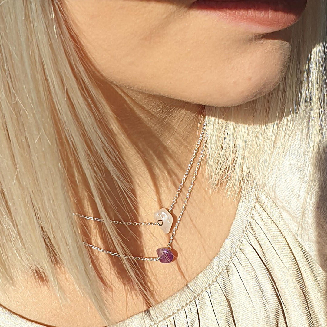 Collier Caillou Quartz rose