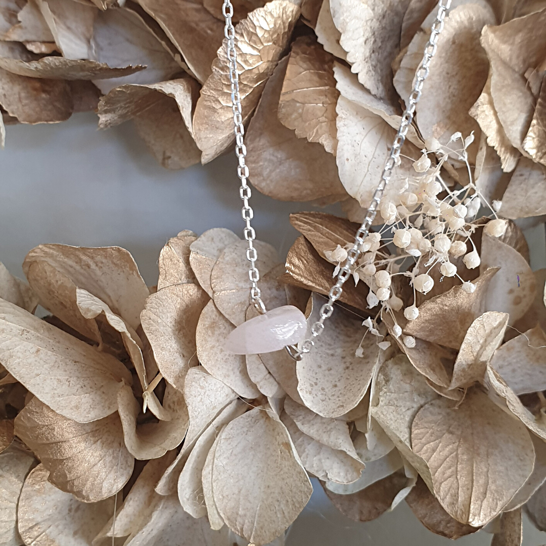 Collier Caillou Quartz rose argent