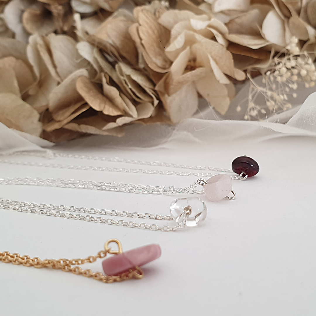 Collier Caillou Quartz rose