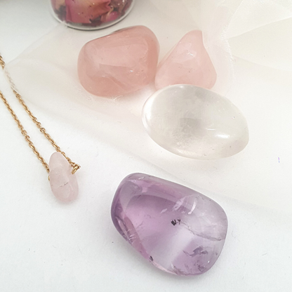 Collier Caillou Quartz rose doré